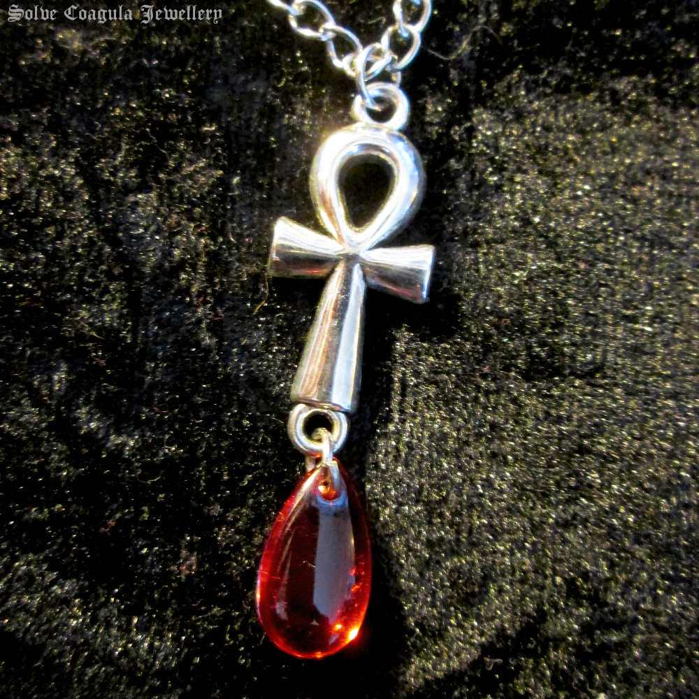 Solve Coagula Jewellery - Vampire Ankh and Blood Drop Set Collier - Couleur argent